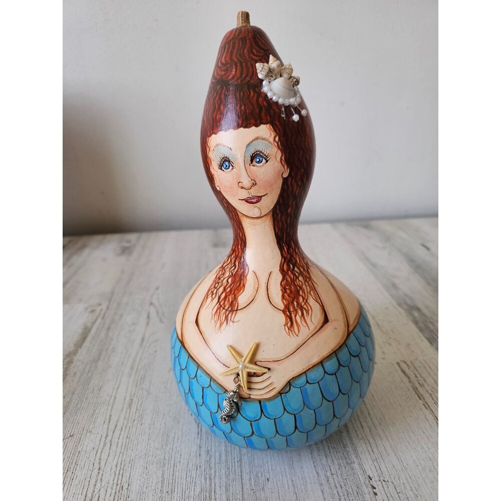 Vintage rowe large mermaid seahorse gourd Nautica shell unique‎